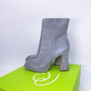 Sam Edelman Jaye River Rock Grey Suede Block Heeled Platform Ankle Boots 6.5 NWB